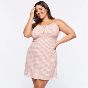 NWT! Forever 21 Pink Gingham Tie Front Mini Dress Cottagecore Women's Size M